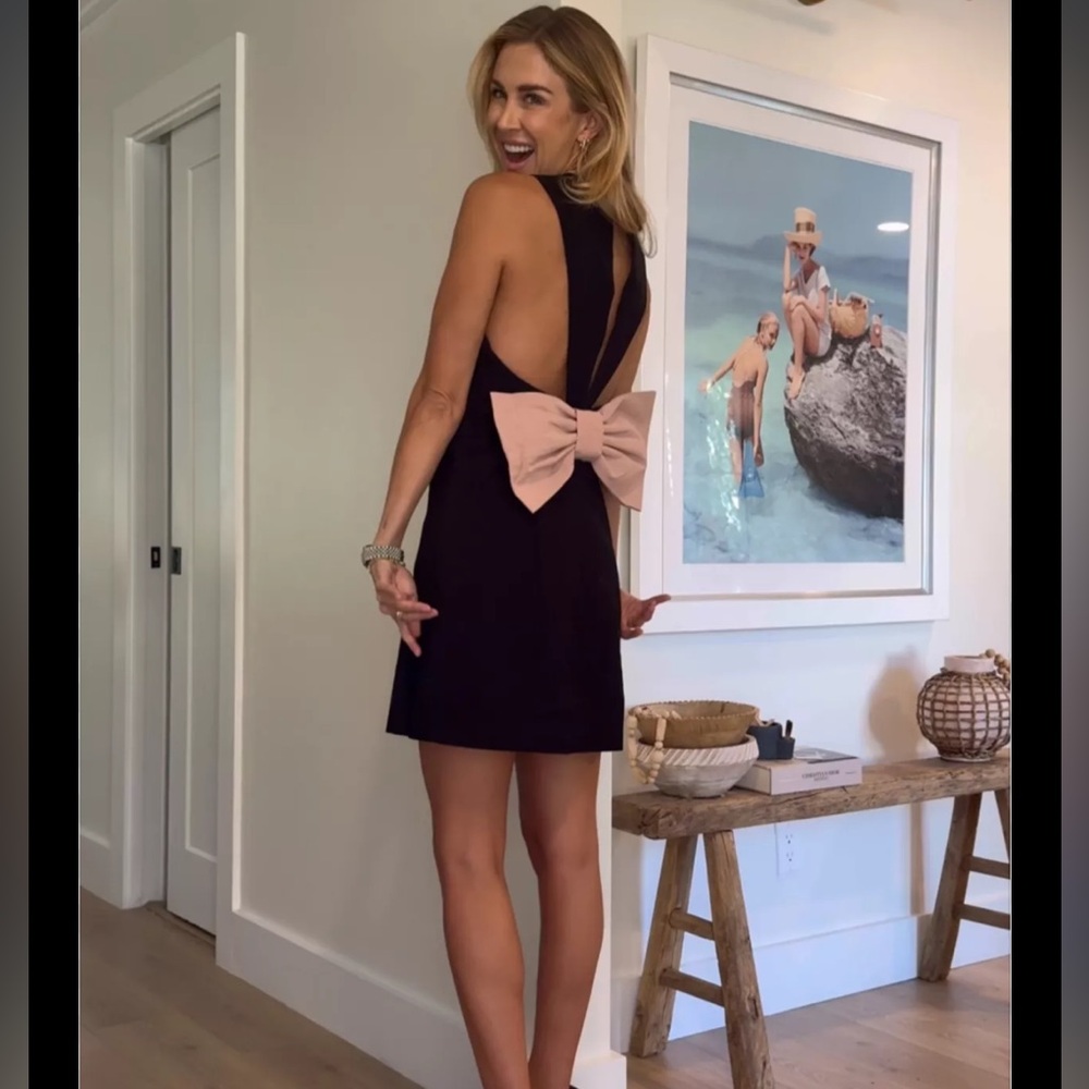 Anthropologie Pink Bow Backless Mini Dress